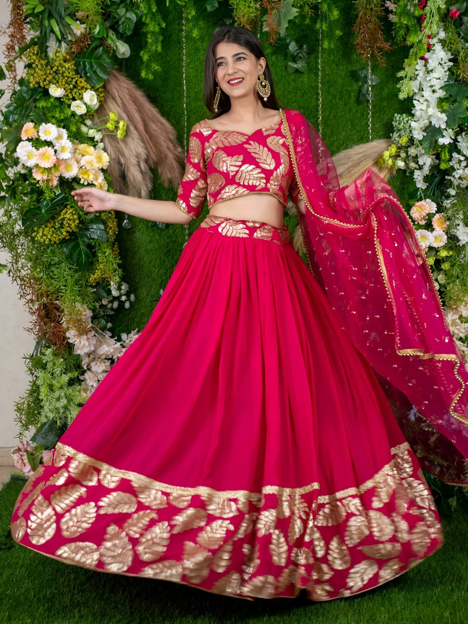 Vasundhara Pink Georgette Zari Sequins & Pearl Lace Lehenga Choli