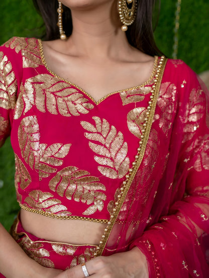 Vasundhara Pink Georgette Zari Sequins & Pearl Lace Lehenga Choli