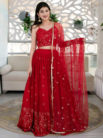 Ishita Red Georgette Sequins & Thread Embroidered Lehenga Choli