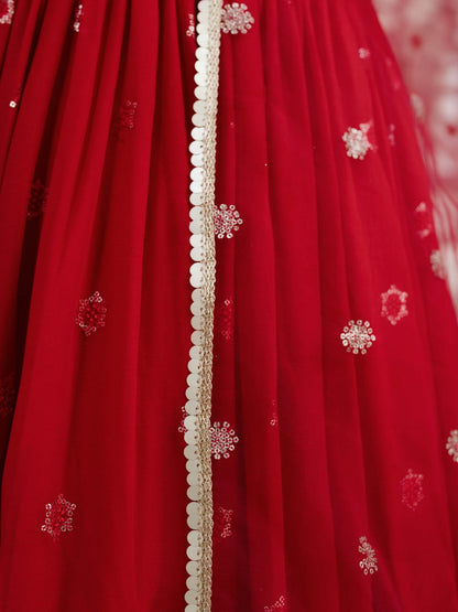 Ishita Red Georgette Sequins & Thread Embroidered Lehenga Choli