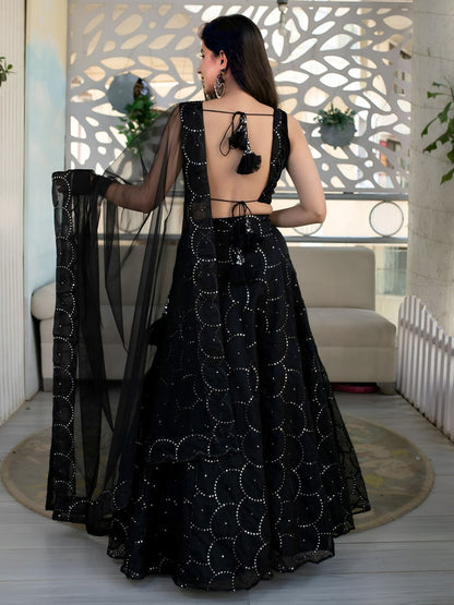 Trishika Black Organza Net Sequins And Thread Embroidered Lehenga Choli