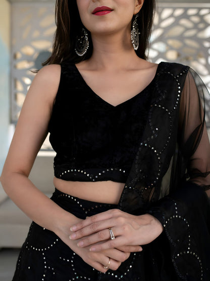 Trishika Black Organza Net Sequins And Thread Embroidered Lehenga Choli