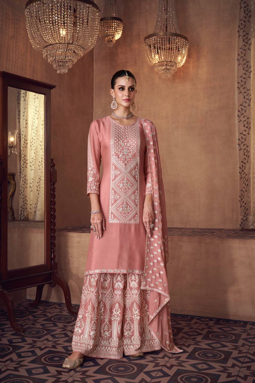 Nitya Nayika Stunning Embroidered Chinon Suit Set