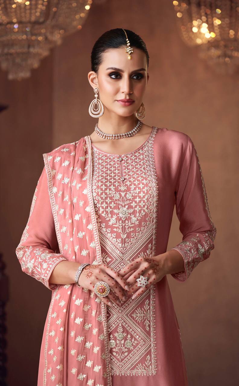 Nitya Nayika Stunning Embroidered Chinon Suit Set