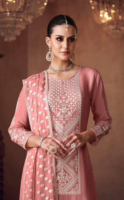 Nitya Nayika Stunning Embroidered Chinon Suit Set