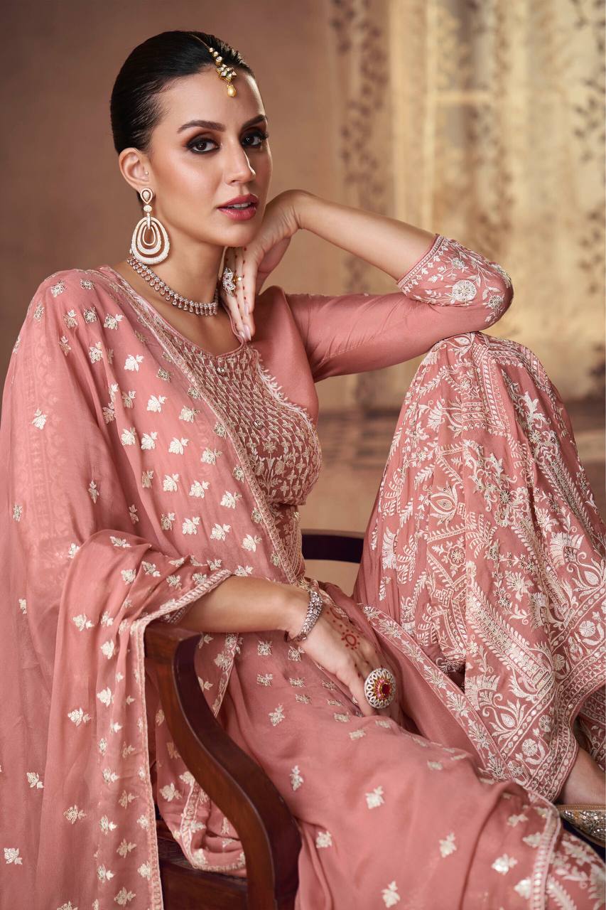Nitya Nayika Stunning Embroidered Chinon Suit Set