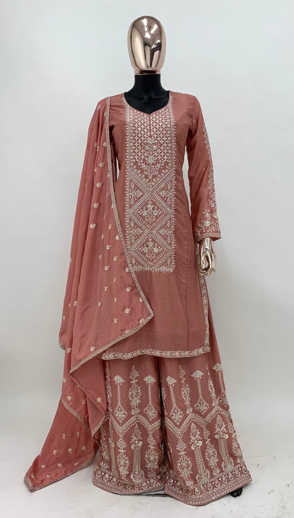 Nitya Nayika Stunning Embroidered Chinon Suit Set