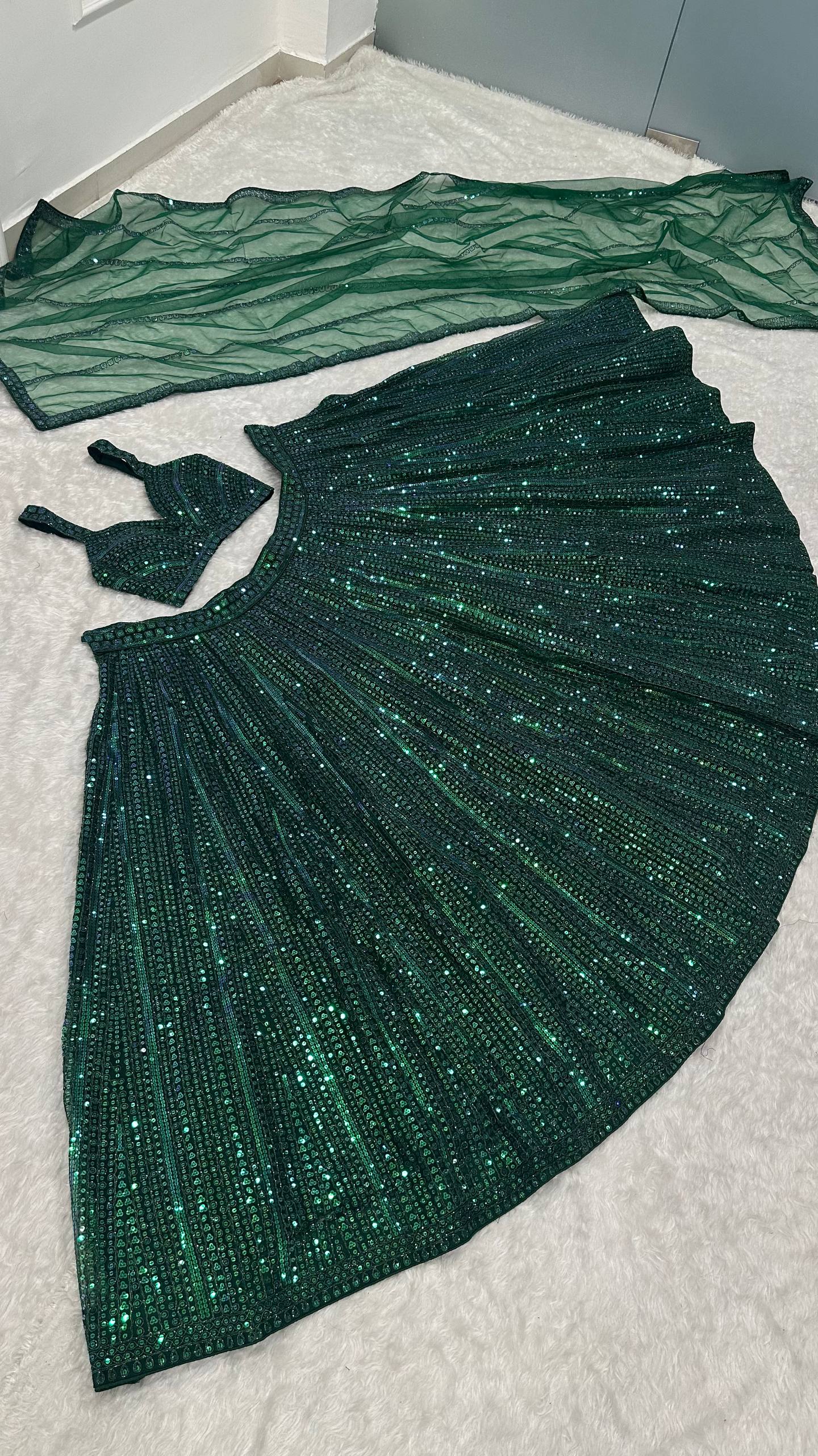 Sahaja Green Rainbow Net Lehenga Set