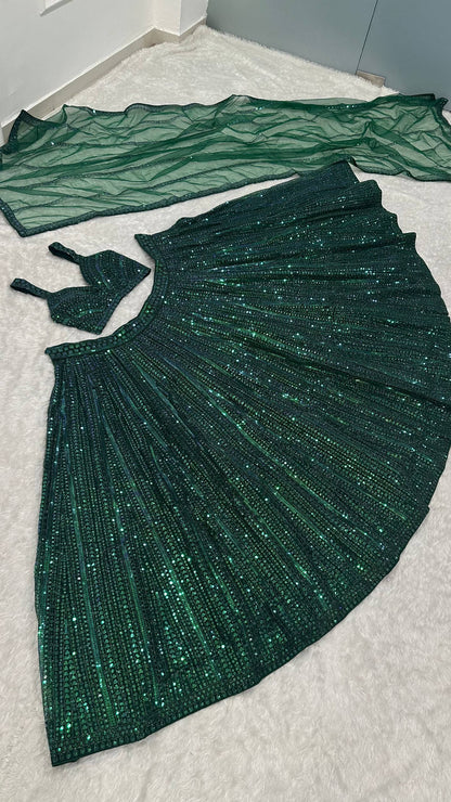 Sahaja Green Rainbow Net Lehenga Set