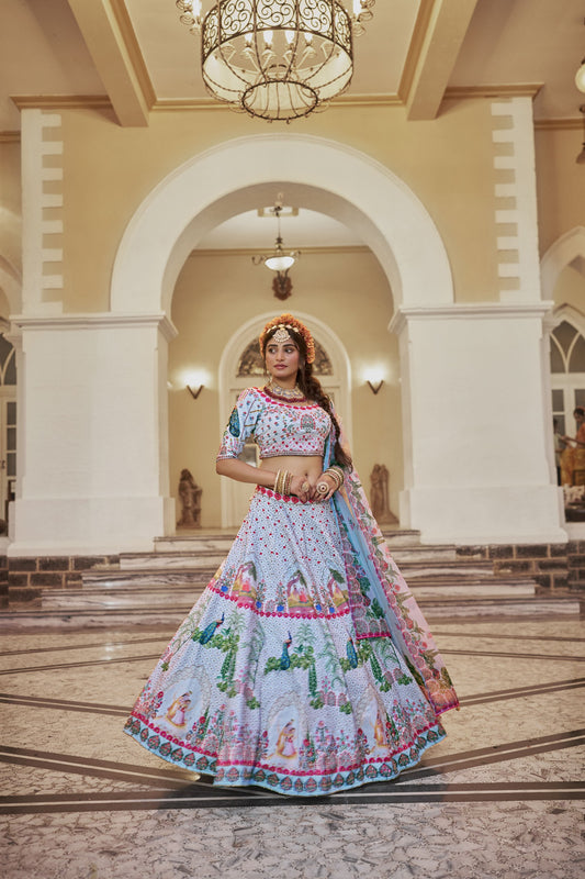 Chayika Powder Blue Art Silk Lehenga Choli with Organza Dupatta