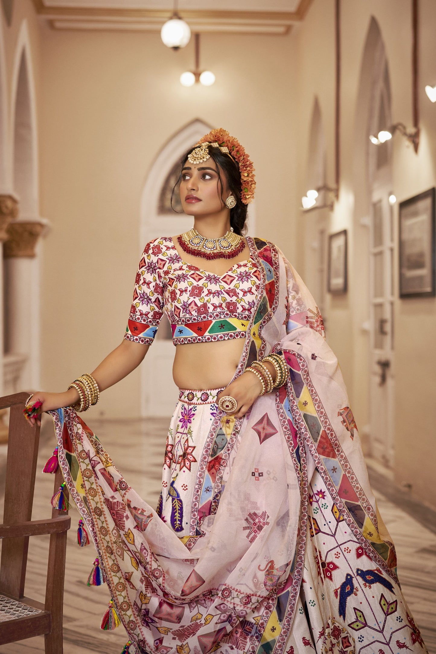 Tanirika Off White Art Silk Lehenga Choli with Organza Dupatta
