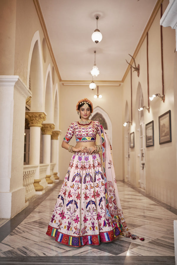 Tanirika Off White Art Silk Lehenga Choli with Organza Dupatta