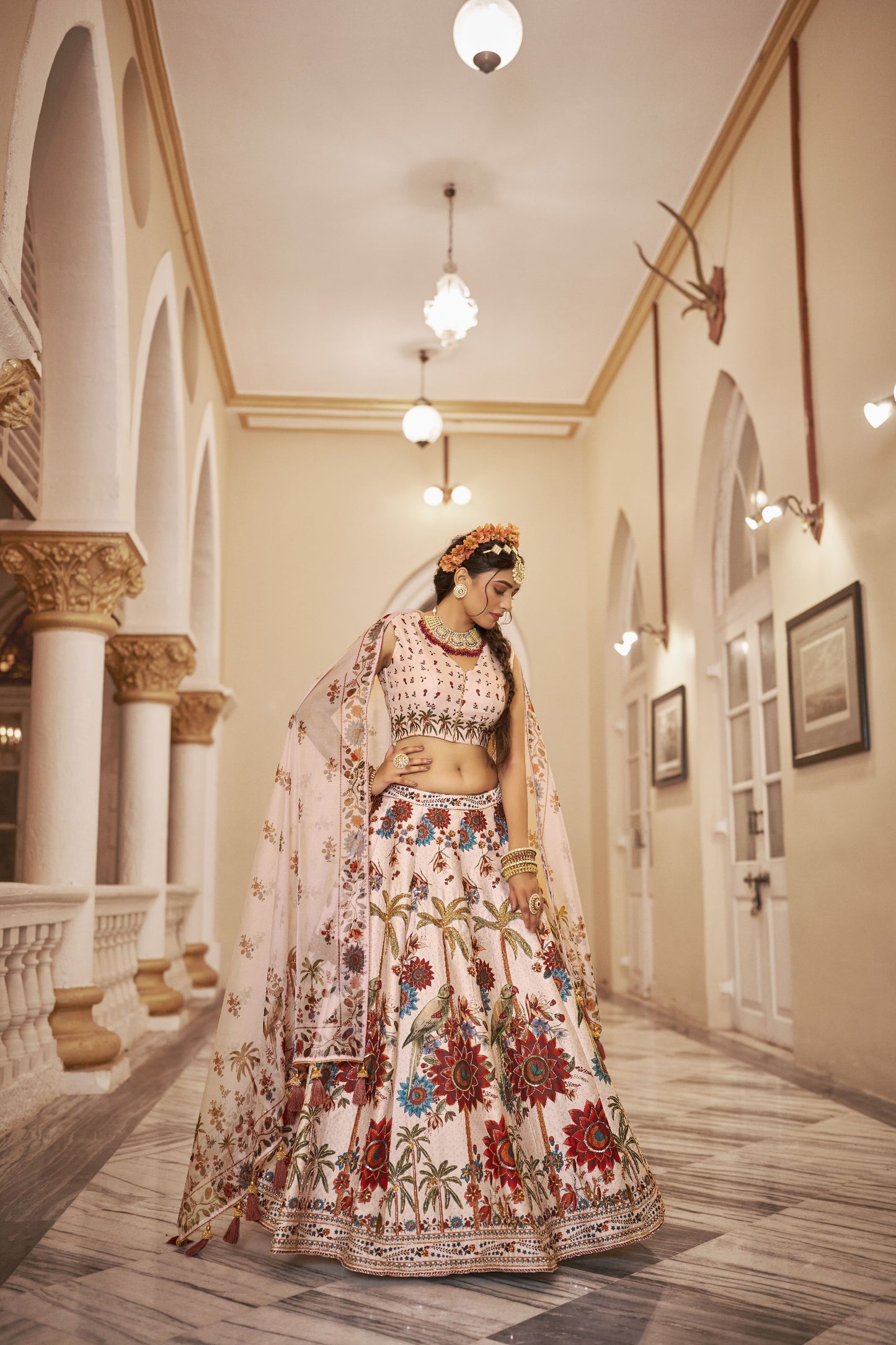 Iravathi Off White Art Silk Lehenga Choli with Organza Dupatta