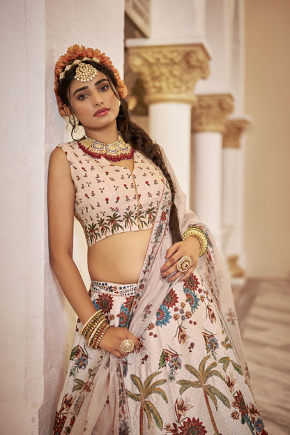 Iravathi Off White Art Silk Lehenga Choli with Organza Dupatta