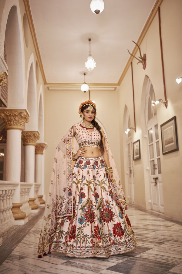 Iravathi Off White Art Silk Lehenga Choli with Organza Dupatta