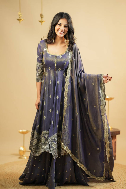 Chandrika Glow Cosmo Slik Anarkali Skirt Suit