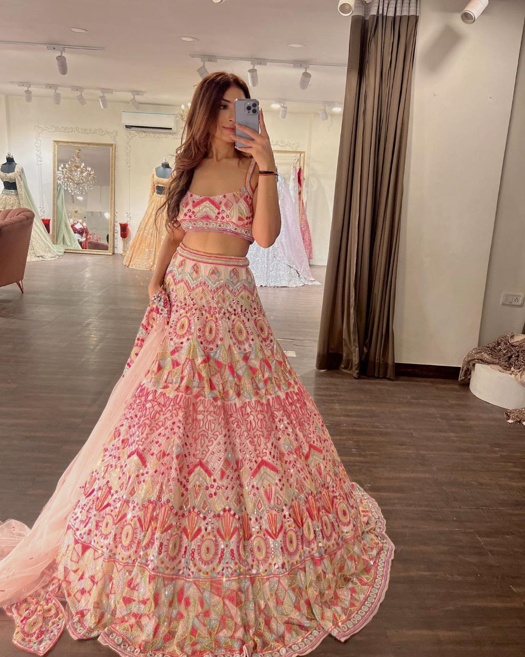 Aarohi Multicolour Mirror Embroidered Georgette Lehenga Choli Set