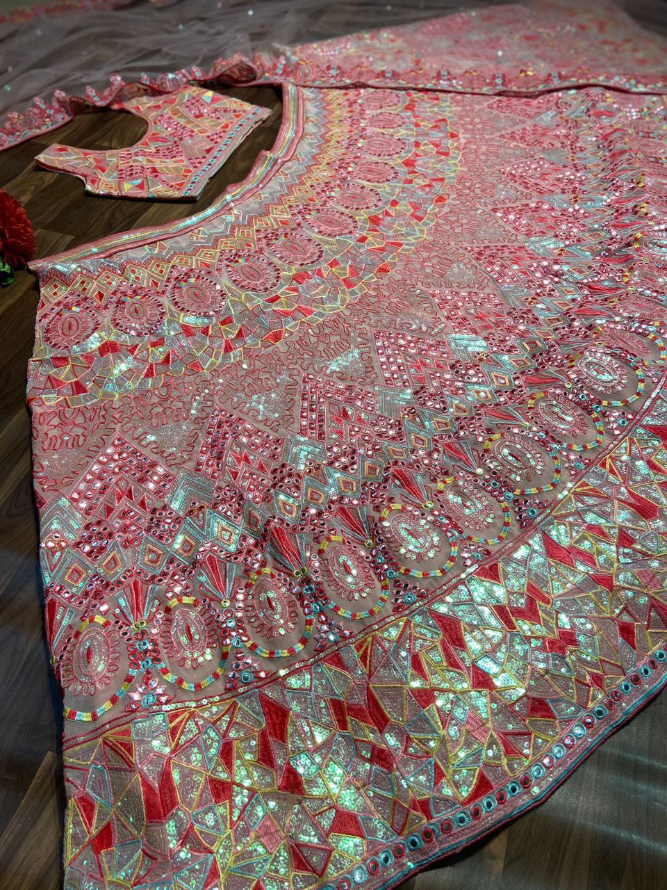Aarohi Multicolour Mirror Embroidered Georgette Lehenga Choli Set