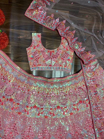 Aarohi Multicolour Mirror Embroidered Georgette Lehenga Choli Set