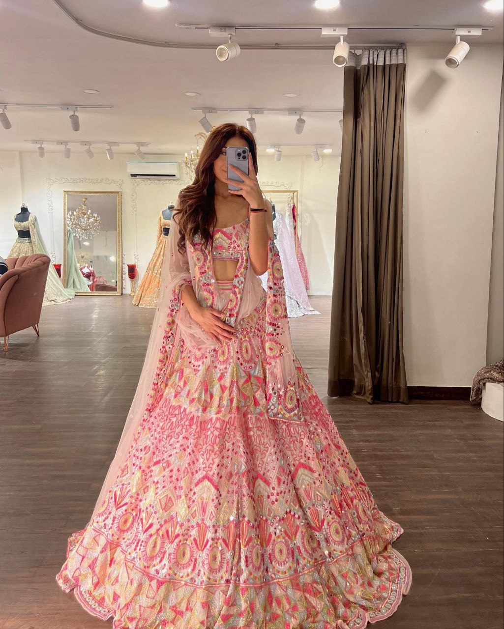 Aarohi Multicolour Mirror Embroidered Georgette Lehenga Choli Set