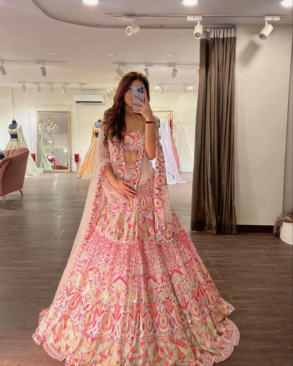 Aarohi Multicolour Mirror Embroidered Georgette Lehenga Choli Set
