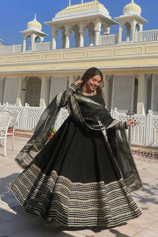 Kavya Black Rayon Kali Cut Anarkali Suit Set