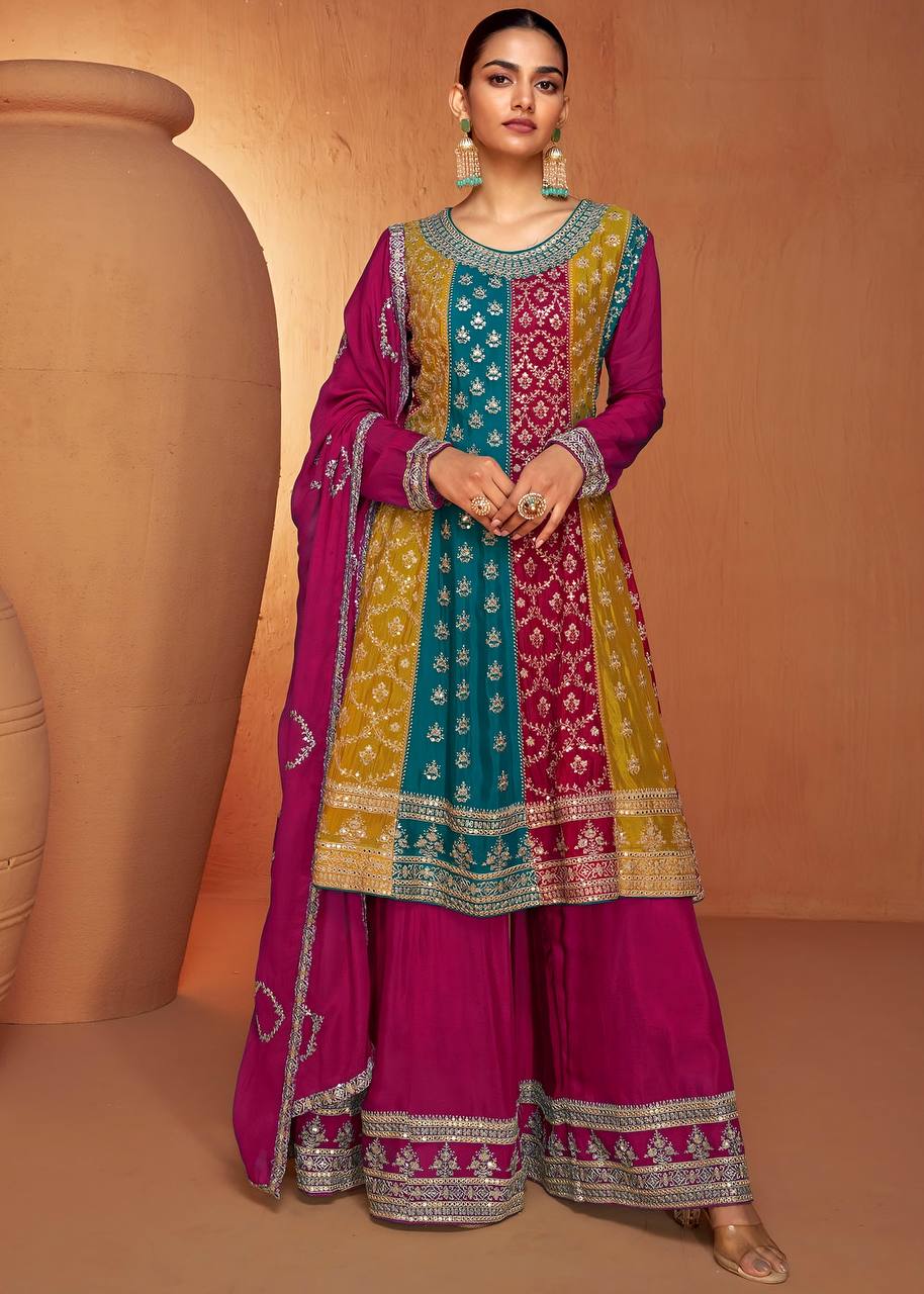 stunning embroidered Multi Colour Sharara Set