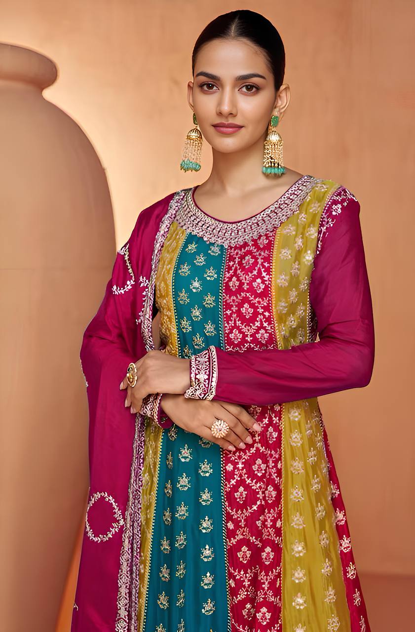 stunning embroidered Multi Colour Sharara Set