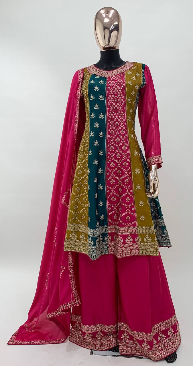 stunning embroidered Multi Colour Sharara Set