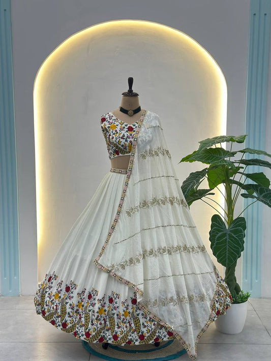 Ishita White Embroidered Chinon Silk Lehenga Choli