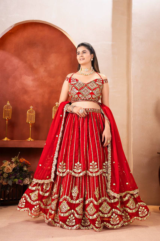 Rajni Royal Red Heavy Embroidered Bridal Lehenga Set