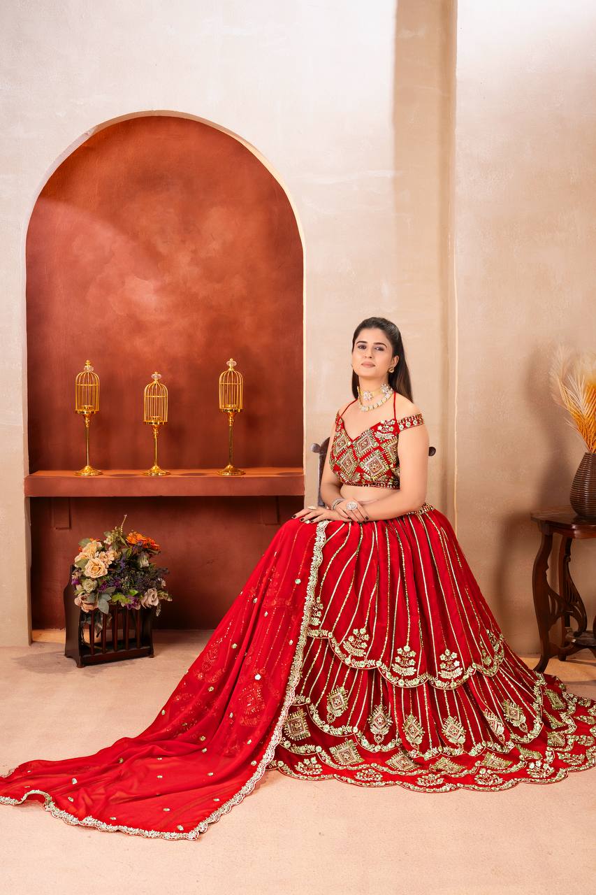 Rajni Royal Red Heavy Embroidered Bridal Lehenga Set