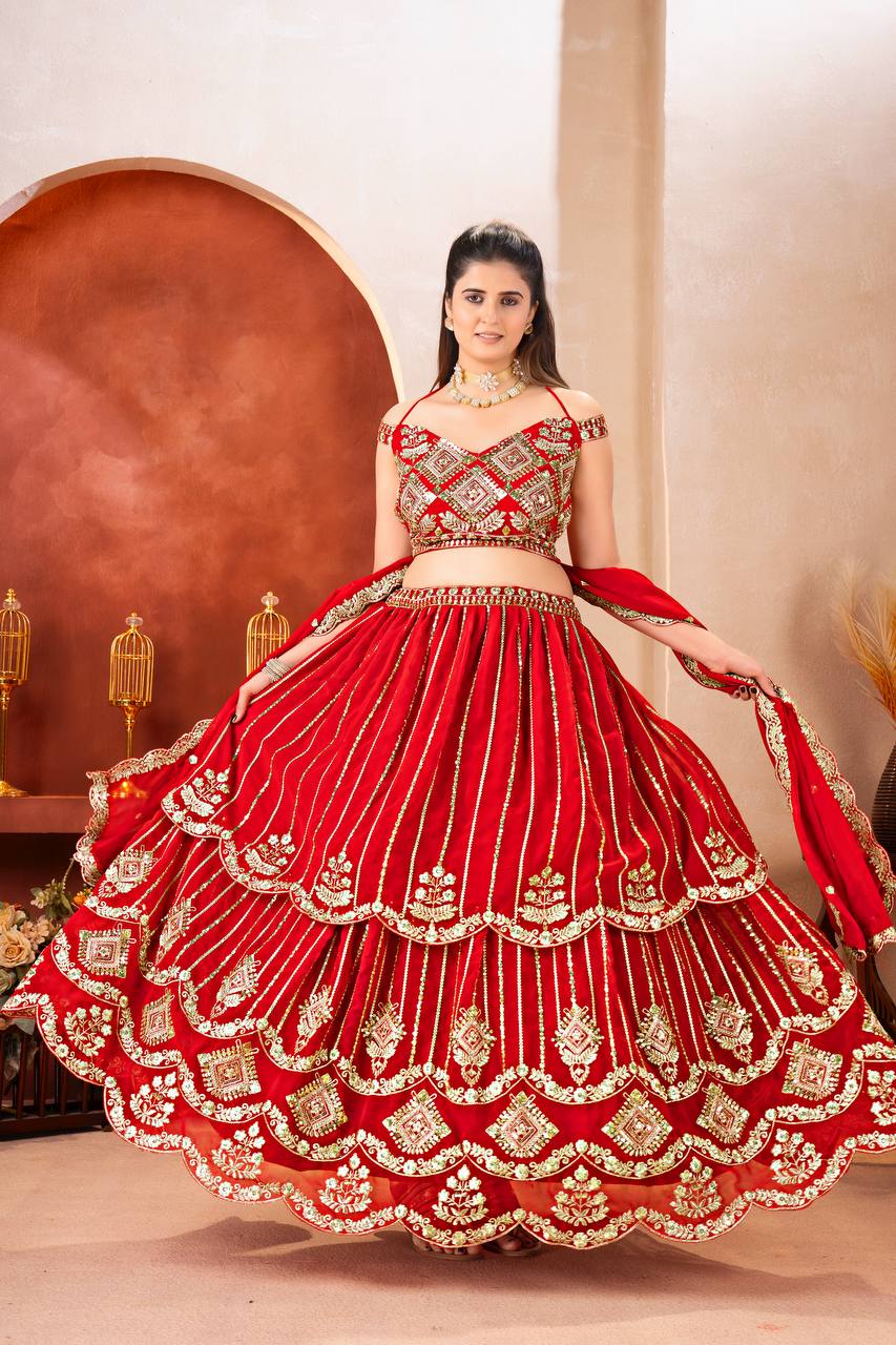 Rajni Royal Red Heavy Embroidered Bridal Lehenga Set
