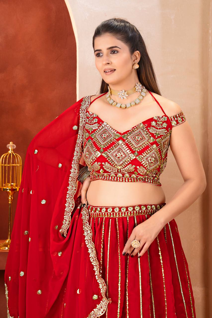 Rajni Royal Red Heavy Embroidered Bridal Lehenga Set