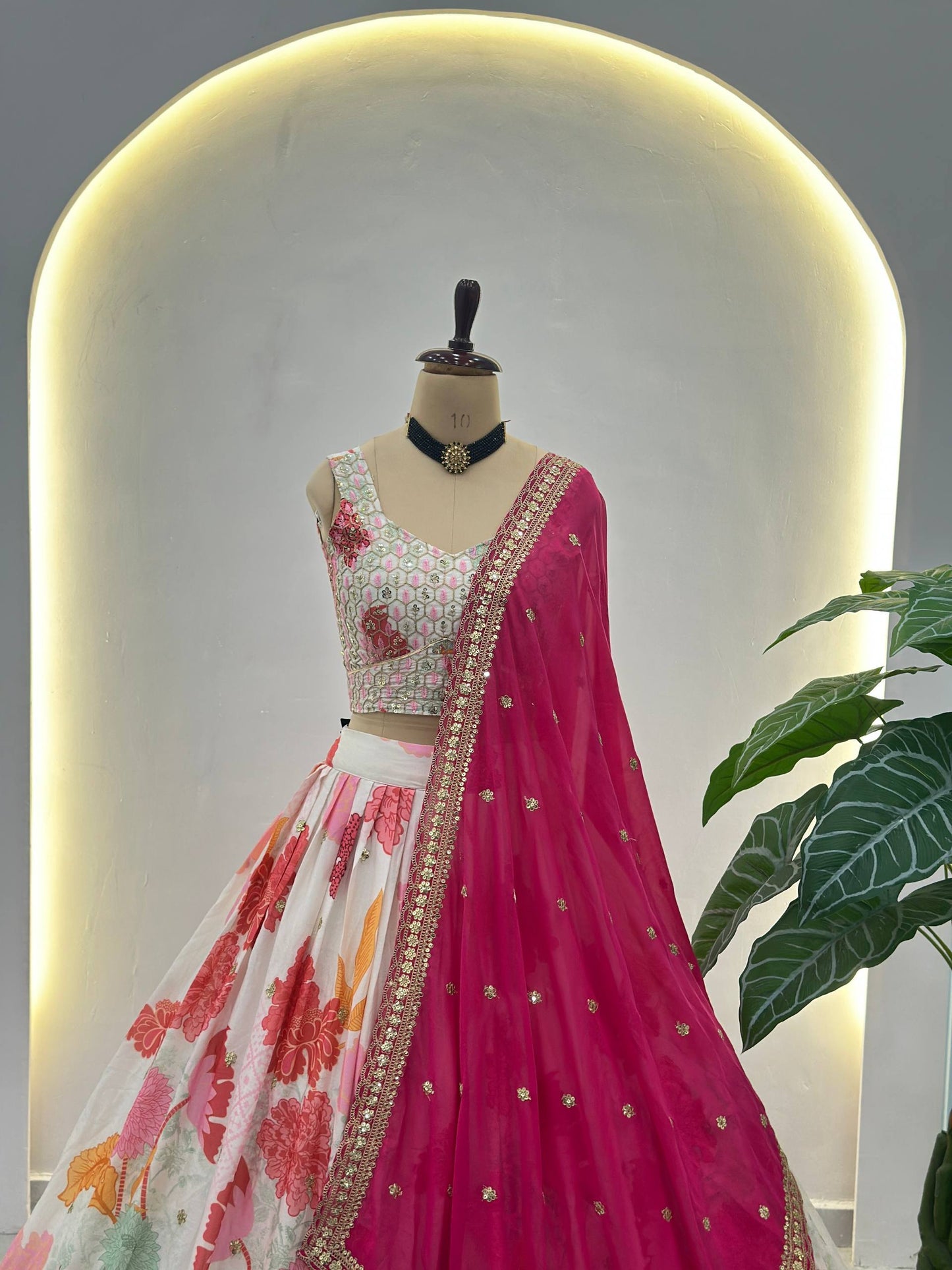Eshmira Floral Chinon Silk Lehenga Choli with Pink Dupatta