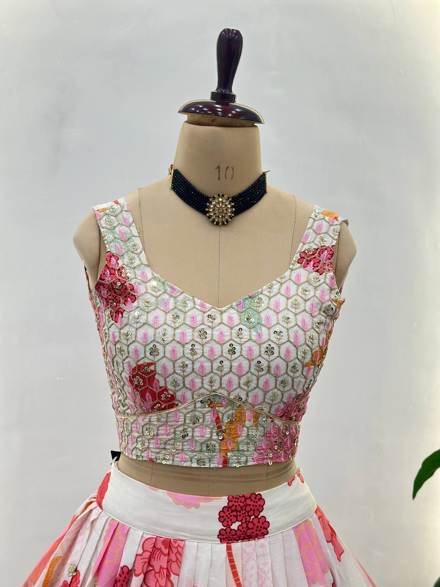 Eshmira Floral Chinon Silk Lehenga Choli with Pink Dupatta
