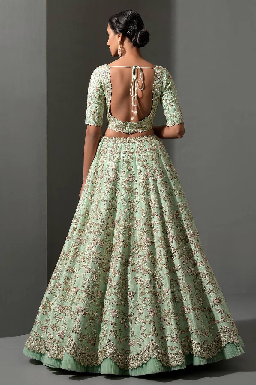 Pista Mulberry Silk Lehenga Set