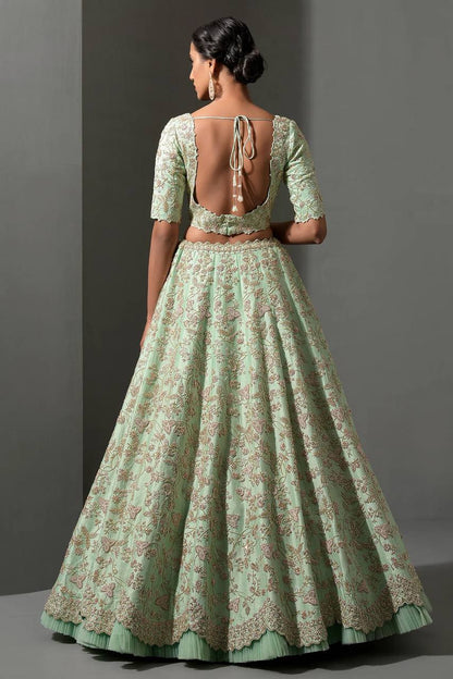 Pista Mulberry Silk Lehenga Set