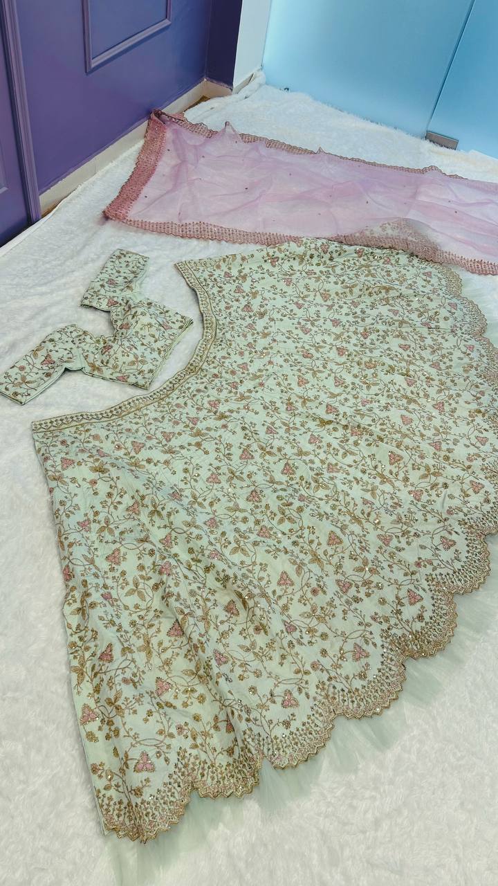 Pista Mulberry Silk Lehenga Set