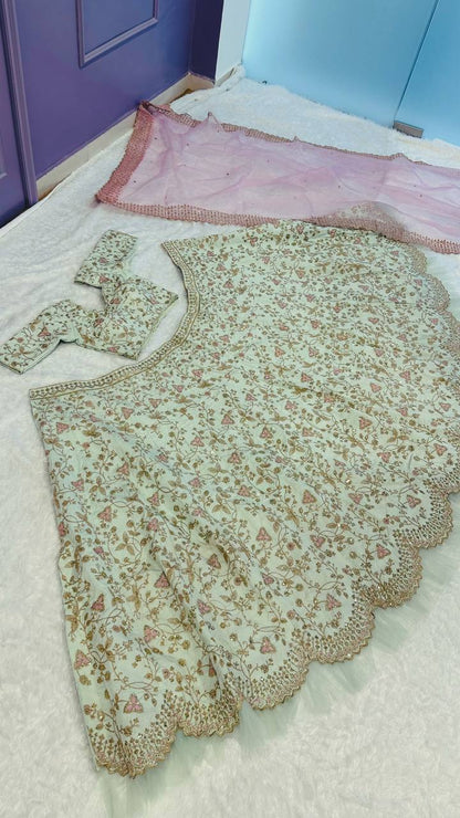Pista Mulberry Silk Lehenga Set