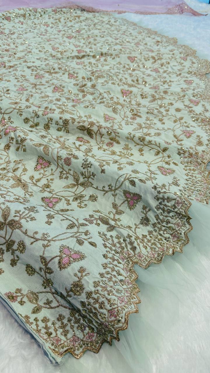 Pista Mulberry Silk Lehenga Set
