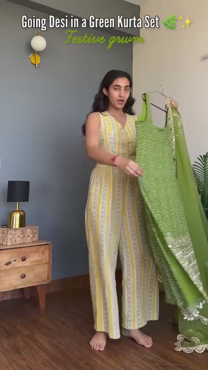 Varnika Mehndi Georgette Printed Suit with Organza Dupatta & Sequins Embroidery