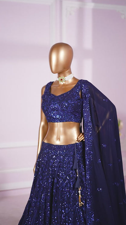 Kshamika Blue Georgette Embroidered Lehenga Choli