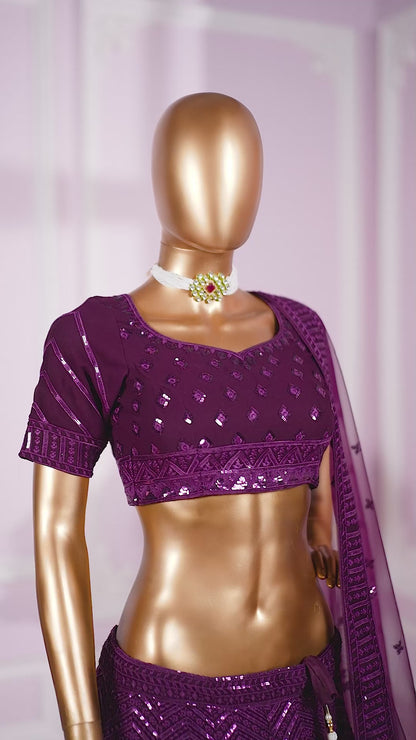 Nirvitha Purple Georgette Embroidered Lehenga Choli