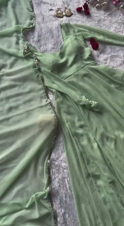 Mridulika Pista Green Georgette Anarkali Suit Set