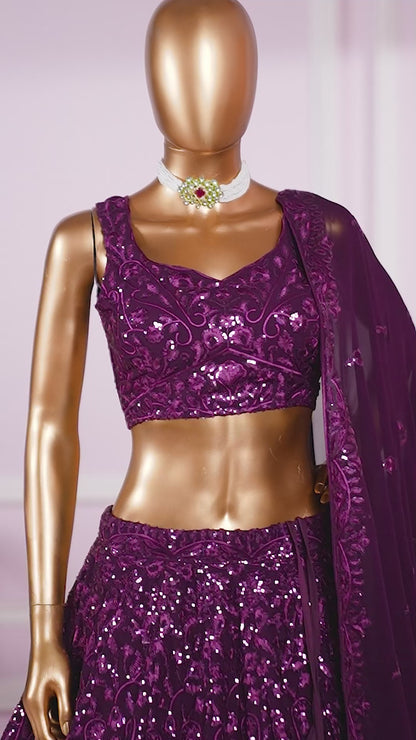 Nayantara Purple Georgette Embroidered Lehenga Choli