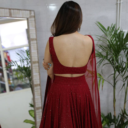 Aarvithya Maroon Georgette Embroidered Lehenga Choli with Net Dupatta
