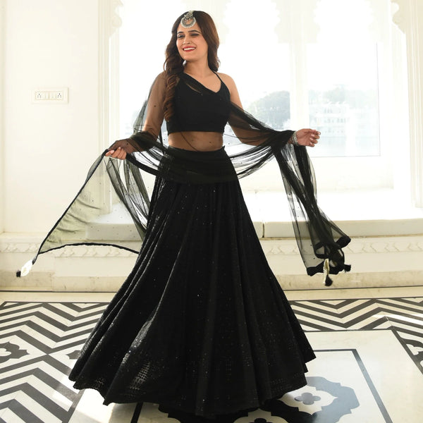 Zyairika Black Georgette Embroidered Lehenga Choli with Net Dupatta