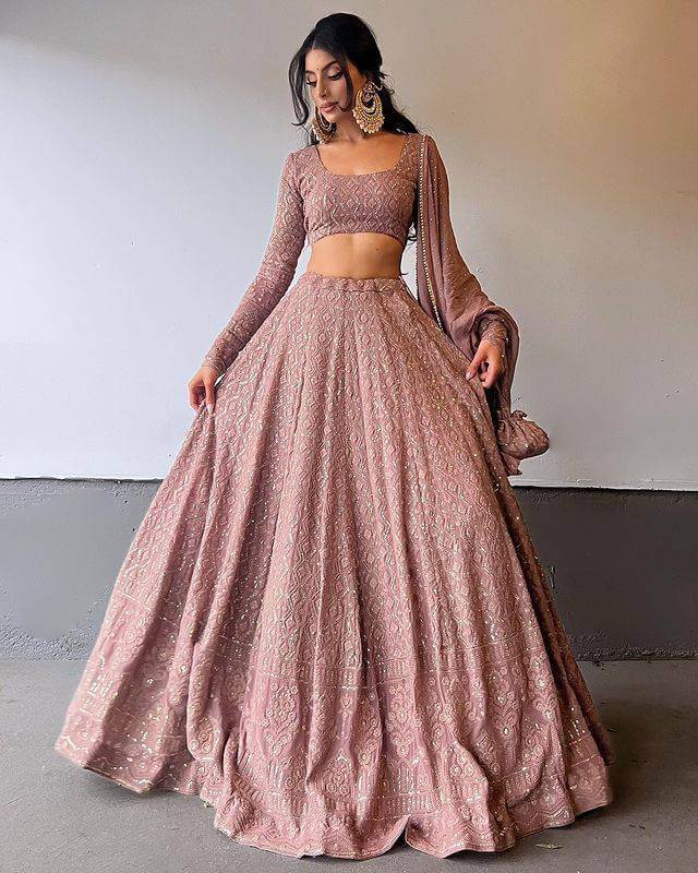Abhavya Mauve Chikankari lehengha Choli