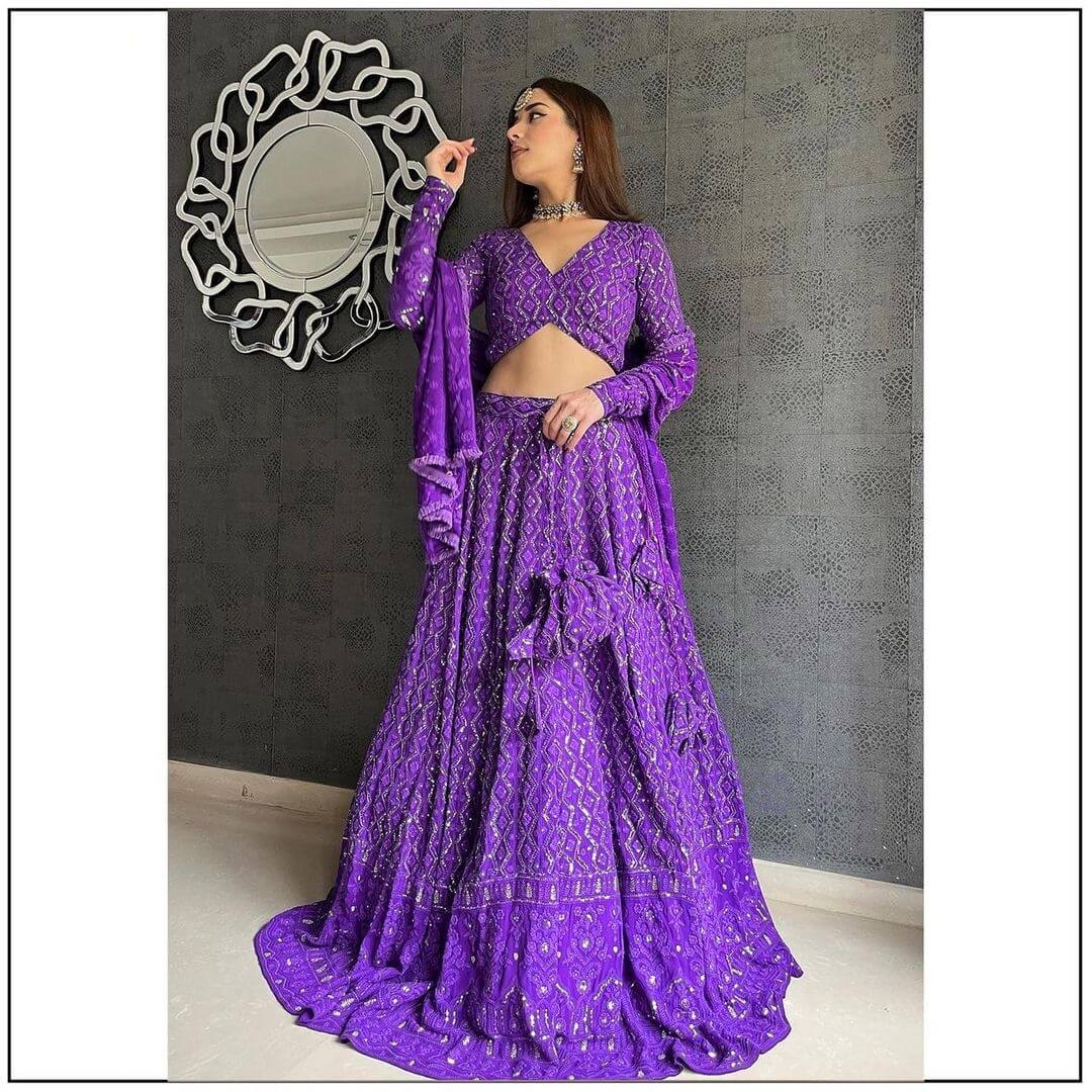 New Purple Chikankari Work Lehengha Choli